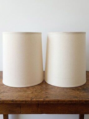 Pair of Vintage Drum Lampshades Beige Linen Mid-Century Modern 18" Set of 2 MCM